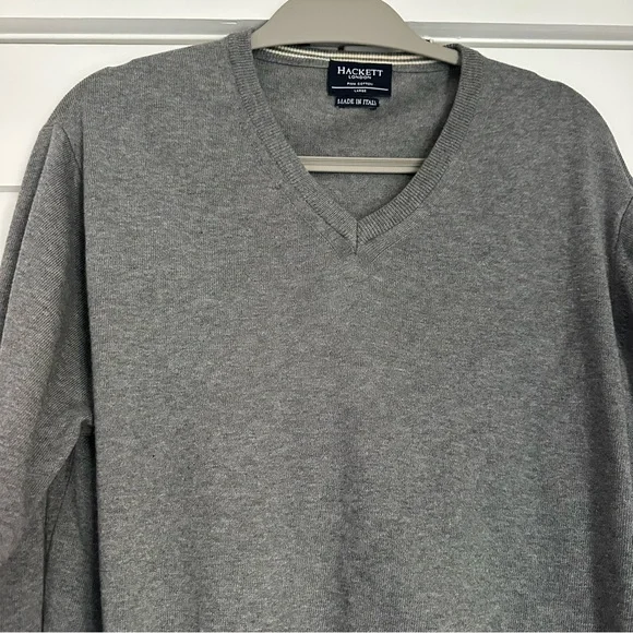 Hackett Grey V-Neck Sweater, 100% cotton, Large